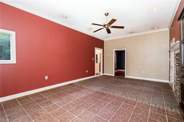 3753 Konnoak Dr SW, Winston-Salem, NC 27127 - unfurnished living room featuring a ceiling fan, crown molding, and tile patterned floors