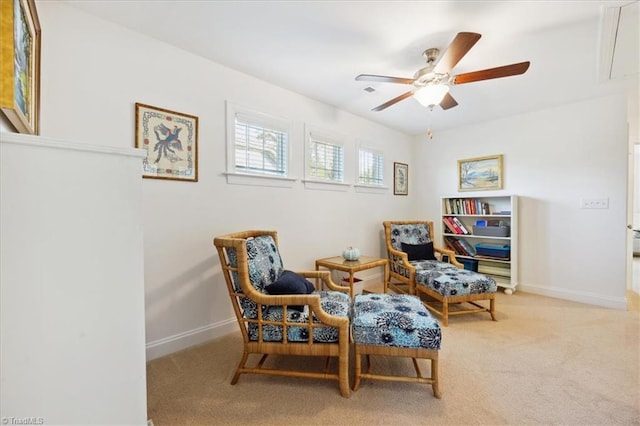 755 Gibb St, Winston-Salem, NC 27106 - living area featuring ceiling fan, carpet floors, baseboards, and attic access