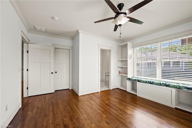 239 Glade View Ct, Winston-Salem, NC 27101 - unfurnished bedroom featuring crown molding, baseboards, wood finished floors, ensuite bath, and ceiling fan