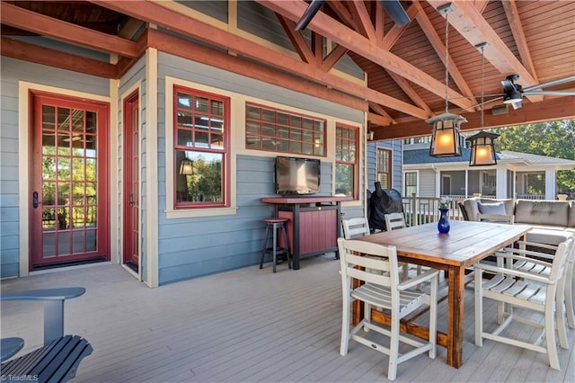 239 Glade View Ct, Winston-Salem, NC 27101 - deck featuring outdoor dining area and a ceiling fan