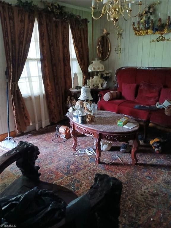 1226 Lewis St, Eden, NC 27288 - living room featuring a chandelier