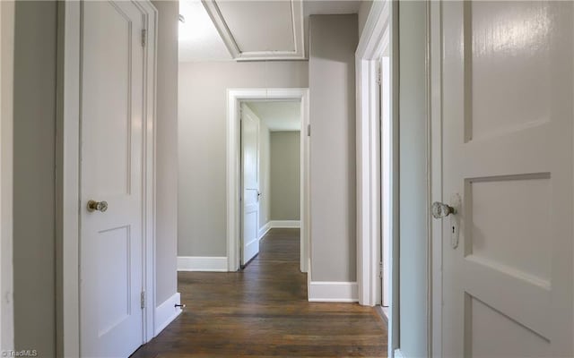 2904 Spring Garden St, Greensboro, NC 27403 - hallway featuring attic access and dark wood-type flooring