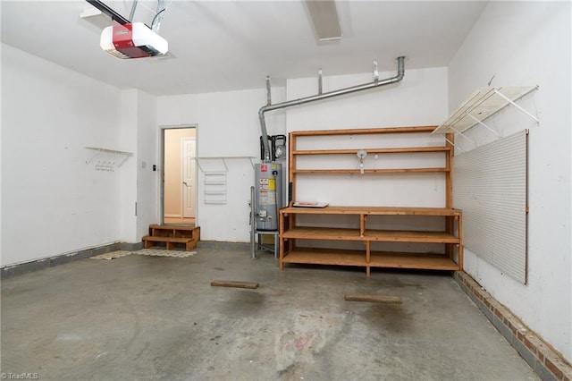 garage featuring a garage door opener and water heater