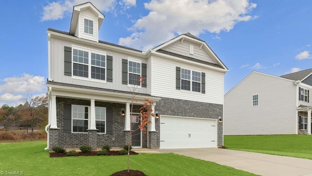 2867 Burgess Dr, Mebane, NC 27302 - view of front of home with brick siding, a garage, and a front lawn