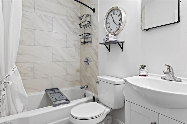 full bathroom with vanity, toilet, and shower / tub combo