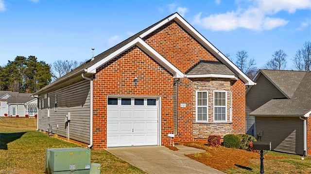 view of front facade with a garage and a front lawn