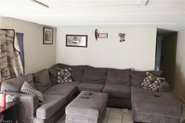 living room with light tile patterned flooring