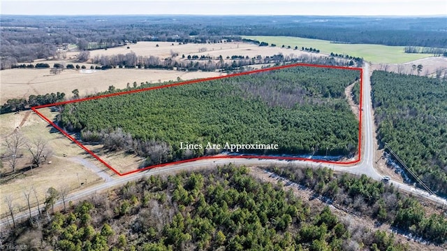 birds eye view of property featuring a rural view