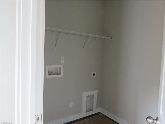 clothes washing area with washer hookup, hookup for a gas dryer, and hookup for an electric dryer