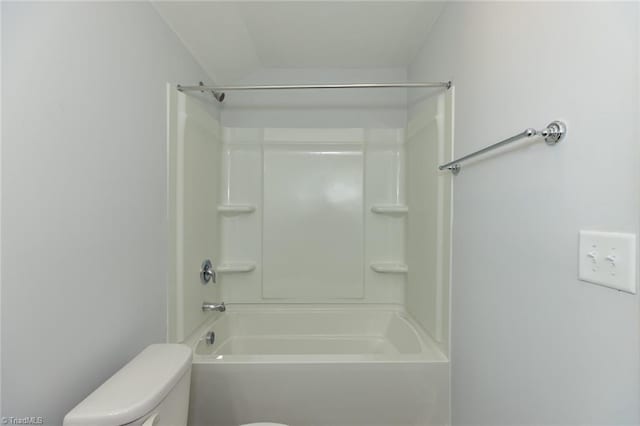 full bathroom with a bath, walk in shower, and toilet