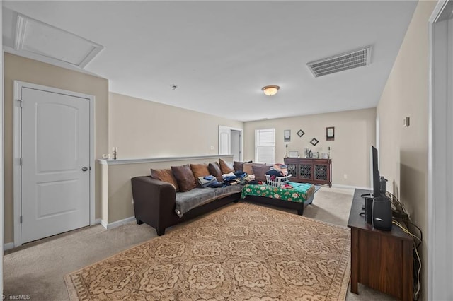 carpeted living area featuring baseboards