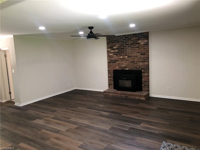 3960 Wards Gap, Cana, VA 24317 - unfurnished living room featuring ceiling fan, baseboards, dark wood-style flooring, recessed lighting, and ornamental molding