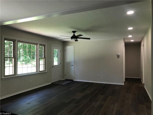 3960 Wards Gap, Cana, VA 24317 - empty room featuring dark wood-style floors, baseboards, a ceiling fan, and recessed lighting
