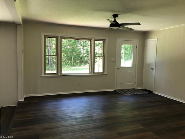 3960 Wards Gap, Cana, VA 24317 - foyer featuring dark wood finished floors, ceiling fan, baseboards, and a textured ceiling