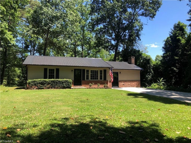 3960 Wards Gap, Cana, VA 24317 - ranch-style house with brick siding, a front lawn, metal roof, and a chimney