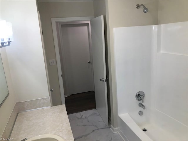 3960 Wards Gap, Cana, VA 24317 - full bathroom featuring marble look tile flooring, vanity, and shower / tub combination