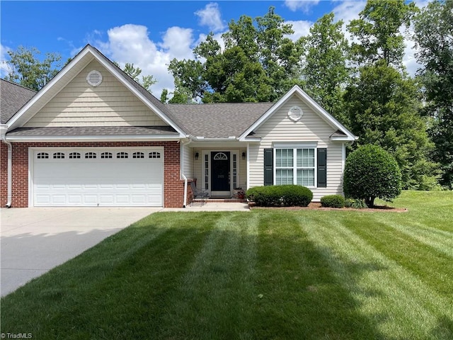 2105 Rosemont Dr, Colfax, NC 27235 - ranch-style house featuring an attached garage, a shingled roof, concrete driveway, and a front yard