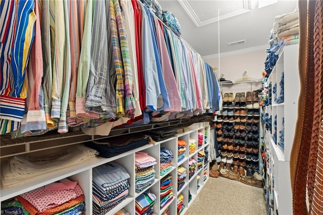 walk in closet featuring carpet