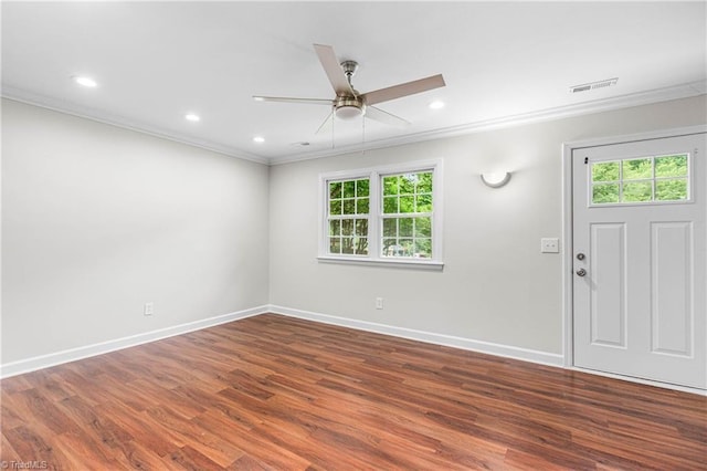 911 Chuppway Ct, Winston-Salem, NC 27106 - foyer featuring ornamental molding, a ceiling fan, healthy amount of natural light, wood finished floors, and recessed lighting