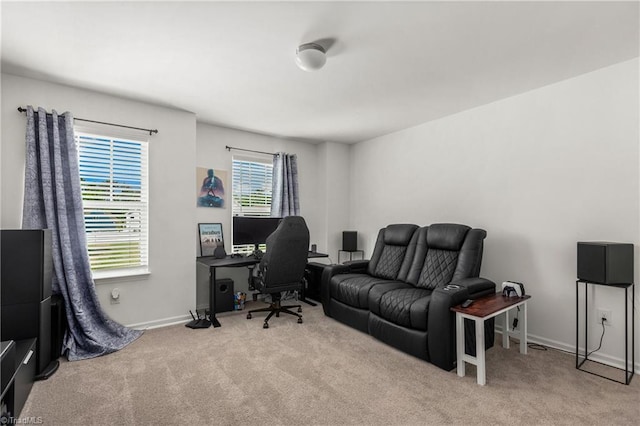 office area featuring carpet flooring and baseboards