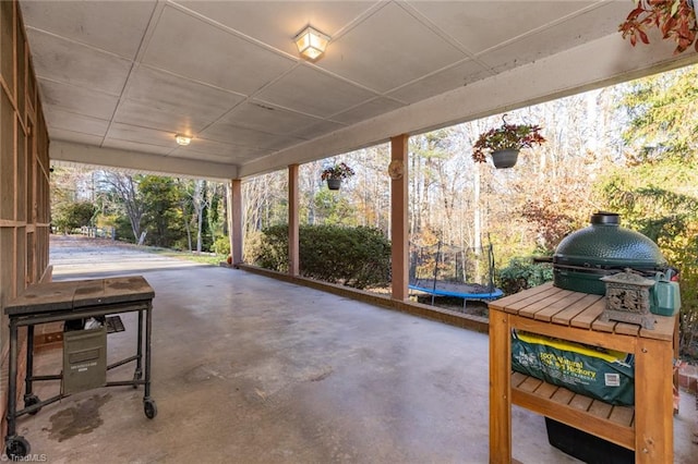 view of patio / terrace with a trampoline and a grill