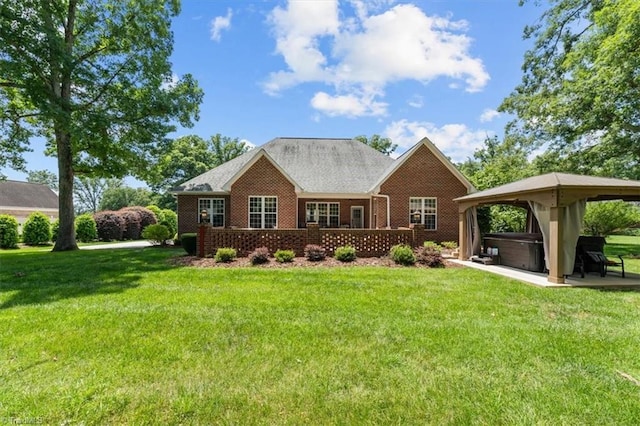 320 N Club Dr, Asheboro, NC 27205 - view of front of property featuring a hot tub, a front lawn, a gazebo, and brick siding