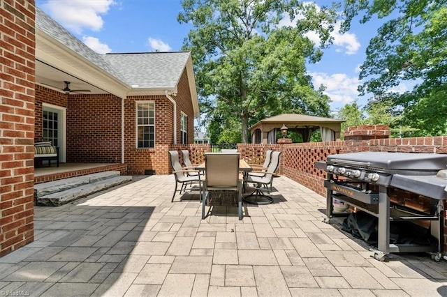 320 N Club Dr, Asheboro, NC 27205 - view of patio with a gazebo, area for grilling, ceiling fan, and outdoor dining space