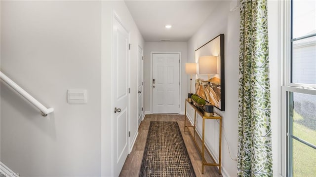 hall featuring a wealth of natural light and wood finished floors