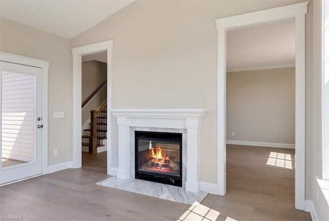 1087 Fairhaven Dr Lot 48, Mebane, NC 27302 - detailed view of wood finished floors, a high end fireplace, baseboards, and ornamental molding