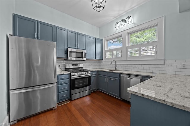 420 Mcadoo Ave, Greensboro, NC 27406 - kitchen with stainless steel appliances, a sink, light stone counters, and decorative backsplash