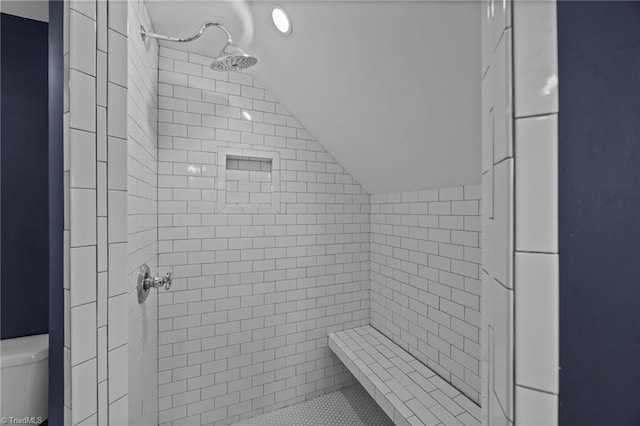 420 Mcadoo Ave, Greensboro, NC 27406 - full bath featuring a shower stall, lofted ceiling, and toilet