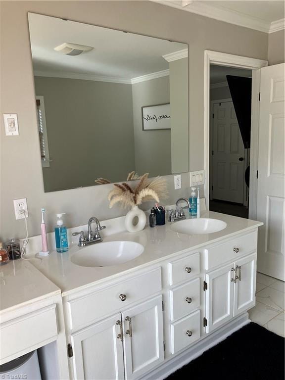 120 King Arthur Dr, King, NC 27021 - full bath featuring double vanity, a sink, crown molding, and visible vents