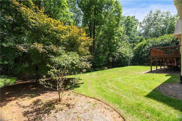 2101 Abbott Dr, Greensboro, NC 27455 - view of green lawn with a deck and stairway