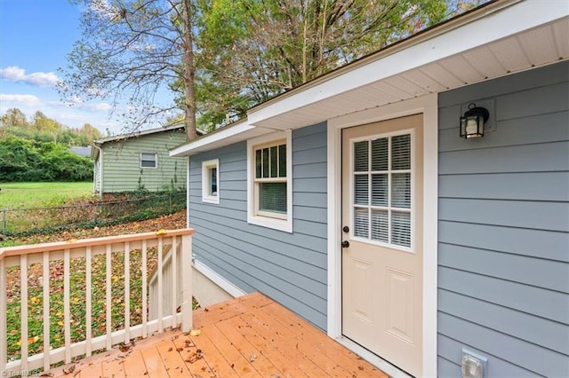 doorway to property with a deck