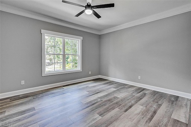 4503 Holly Leaf Rd, Ramseur, NC 27316 - empty room featuring ornamental molding, dark wood finished floors, a ceiling fan, and baseboards