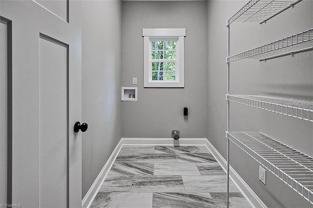 4503 Holly Leaf Rd, Ramseur, NC 27316 - laundry area featuring baseboards, hookup for a washing machine, marble finish floors, and electric dryer hookup
