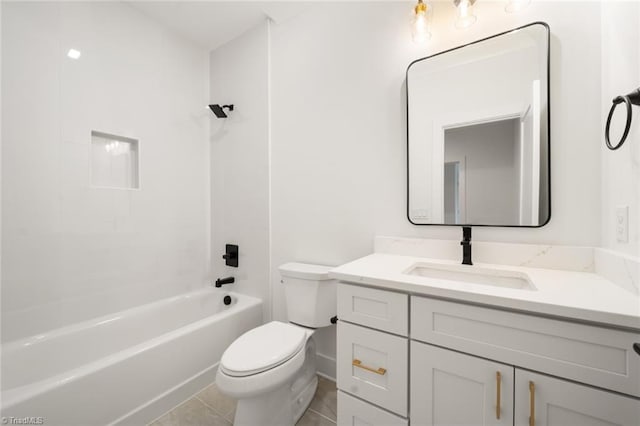 bathroom with toilet,  shower combination, and vanity