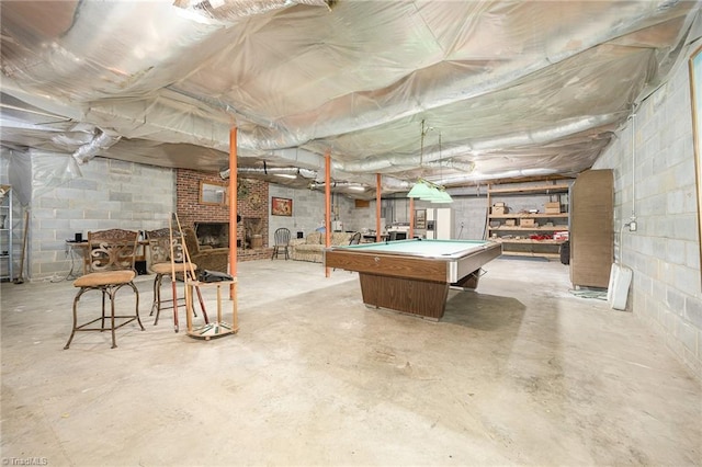 4630 Woodleaf Rd, Salisbury, NC 28147 - unfinished basement featuring billiards table and concrete block wall