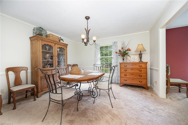 4630 Woodleaf Rd, Salisbury, NC 28147 - dining space with crown molding, a chandelier, and light carpet