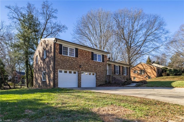 view of side of property featuring a yard and a garage