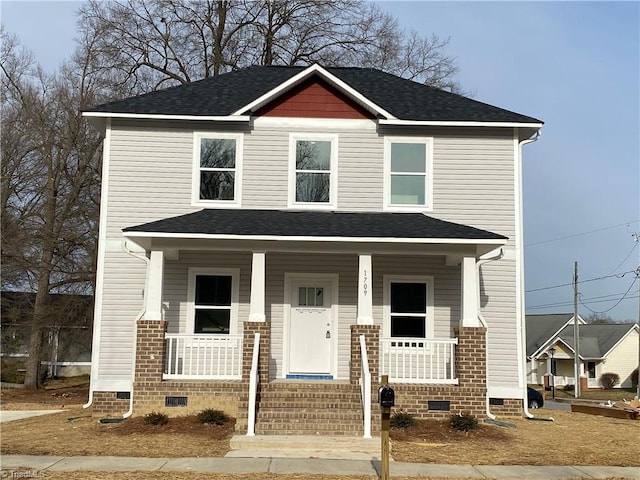 1709 Morning View Dr, Greensboro, NC 27401 - view of front of home featuring a porch, crawl space, and a shingled roof