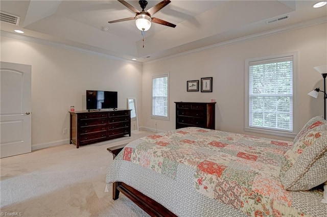 4240 Prestwick Xing, Winston-Salem, NC 27106 - carpeted bedroom featuring ornamental molding, multiple windows, a tray ceiling, baseboards, and recessed lighting