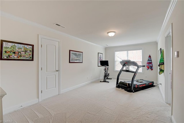 4240 Prestwick Xing, Winston-Salem, NC 27106 - workout area with ornamental molding, light carpet, and baseboards