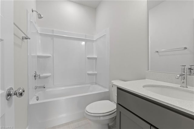 full bathroom with shower / bath combination, toilet, and vanity