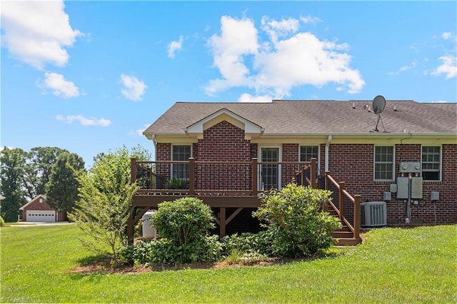 149 Royal View Dr Unit 1, Pinnacle, NC 27043 - rear view of property with a wooden deck, brick siding, a lawn, and central AC