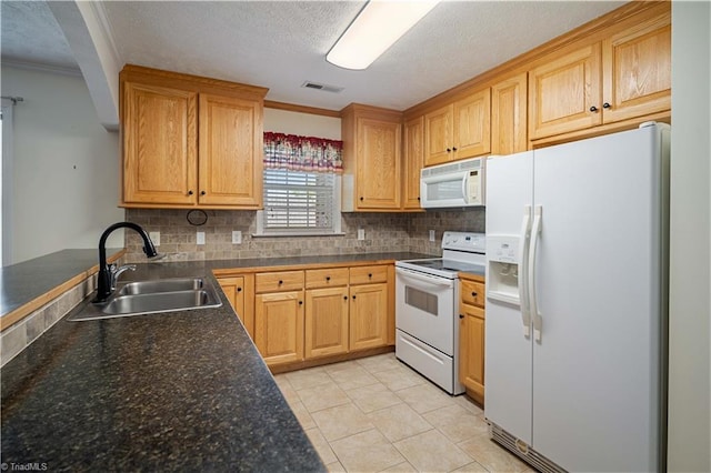 149 Royal View Dr Unit 1, Pinnacle, NC 27043 - kitchen featuring white appliances, a sink, ornamental molding, decorative backsplash, and a textured ceiling