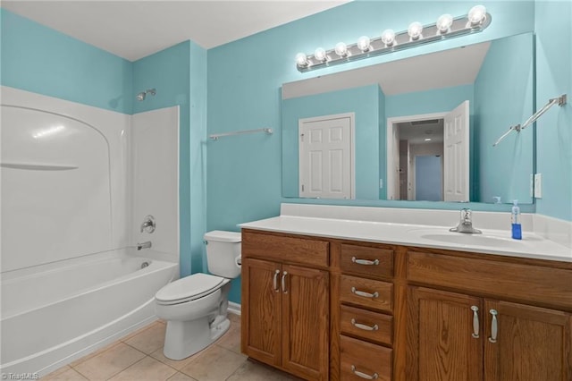 full bathroom featuring tile patterned flooring, vanity, toilet, and shower / bathing tub combination