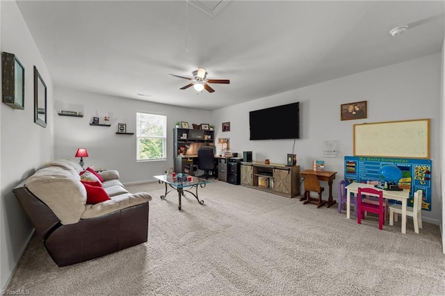 203 Cross Country Chase, Stokesdale, NC 27357 - carpeted living area featuring baseboards, attic access, and ceiling fan