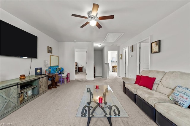 203 Cross Country Chase, Stokesdale, NC 27357 - living area featuring carpet floors, a ceiling fan, and attic access