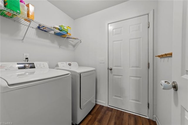 203 Cross Country Chase, Stokesdale, NC 27357 - laundry room featuring separate washer and dryer, laundry area, dark wood finished floors, and baseboards